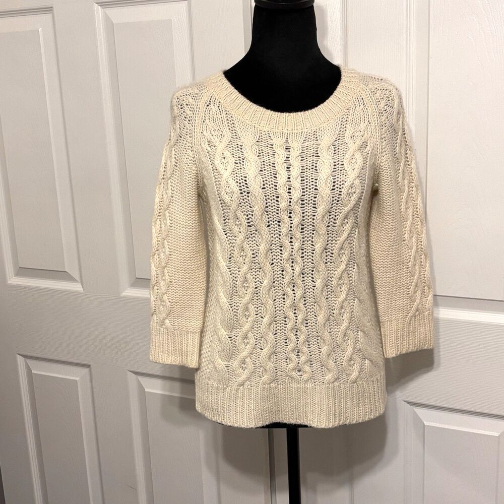 J. Crew Women's Ivory Cream Alpaca Merino Wool Blend Sweater XS Classic Knitted